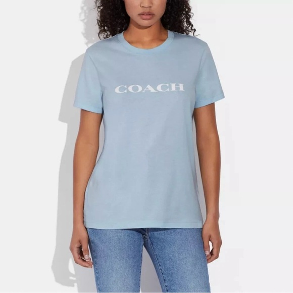 Coach Tops - Coach Womens Essential Short Sleeve Cotton T Shirt Sz XL Light Blue Logo C8786